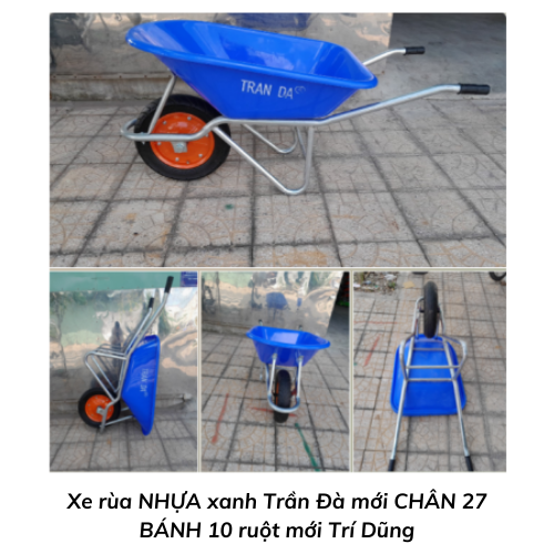 Xe rùa NHỰA xanh Trần Đà mới CHÂN 27 BÁNH 10 ruột mới Trí Dũng