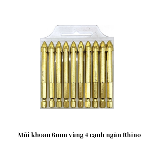 Mũi khoan 6mm vàng 4 cạnh ngắn Rhino