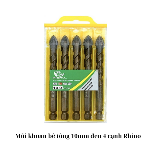 Mũi khoan bê tông 10mm đen 4 cạnh Rhino