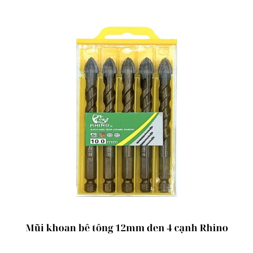 Mũi khoan bê tông 12mm đen 4 cạnh Rhino