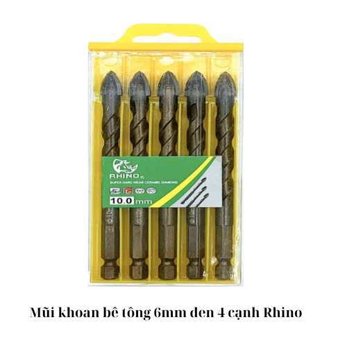 Mũi khoan bê tông 6mm đen 4 cạnh Rhino