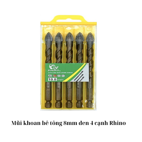 Mũi khoan bê tông 8mm đen 4 cạnh Rhino