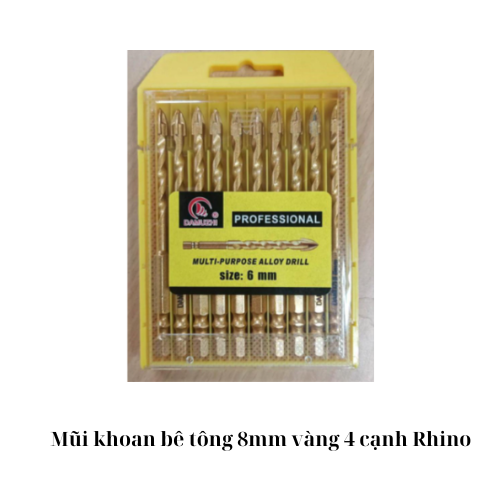 Mũi khoan bê tông 8mm vàng 4 cạnh Rhino