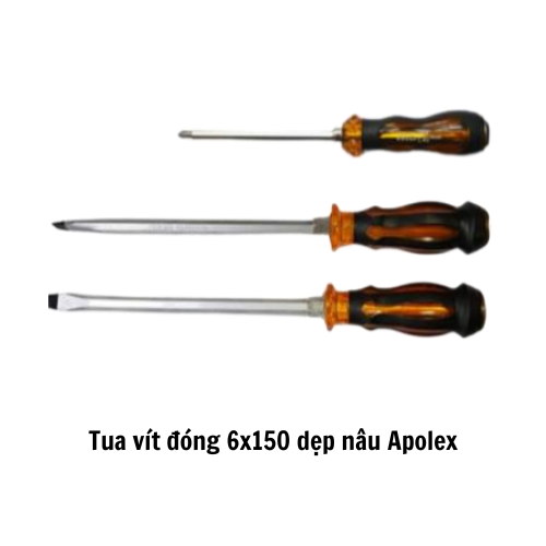 Tua vít đóng 6x150 dẹp nâu Apolex