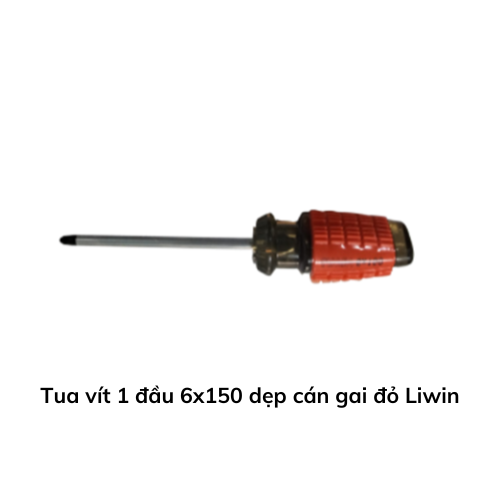 Tua vít 1 đầu 6x150 dẹp cán gai đỏ Liwin