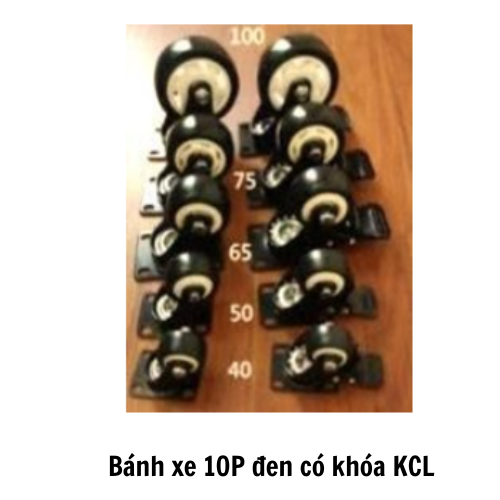 Bánh xe 10P đen có khóa KCL