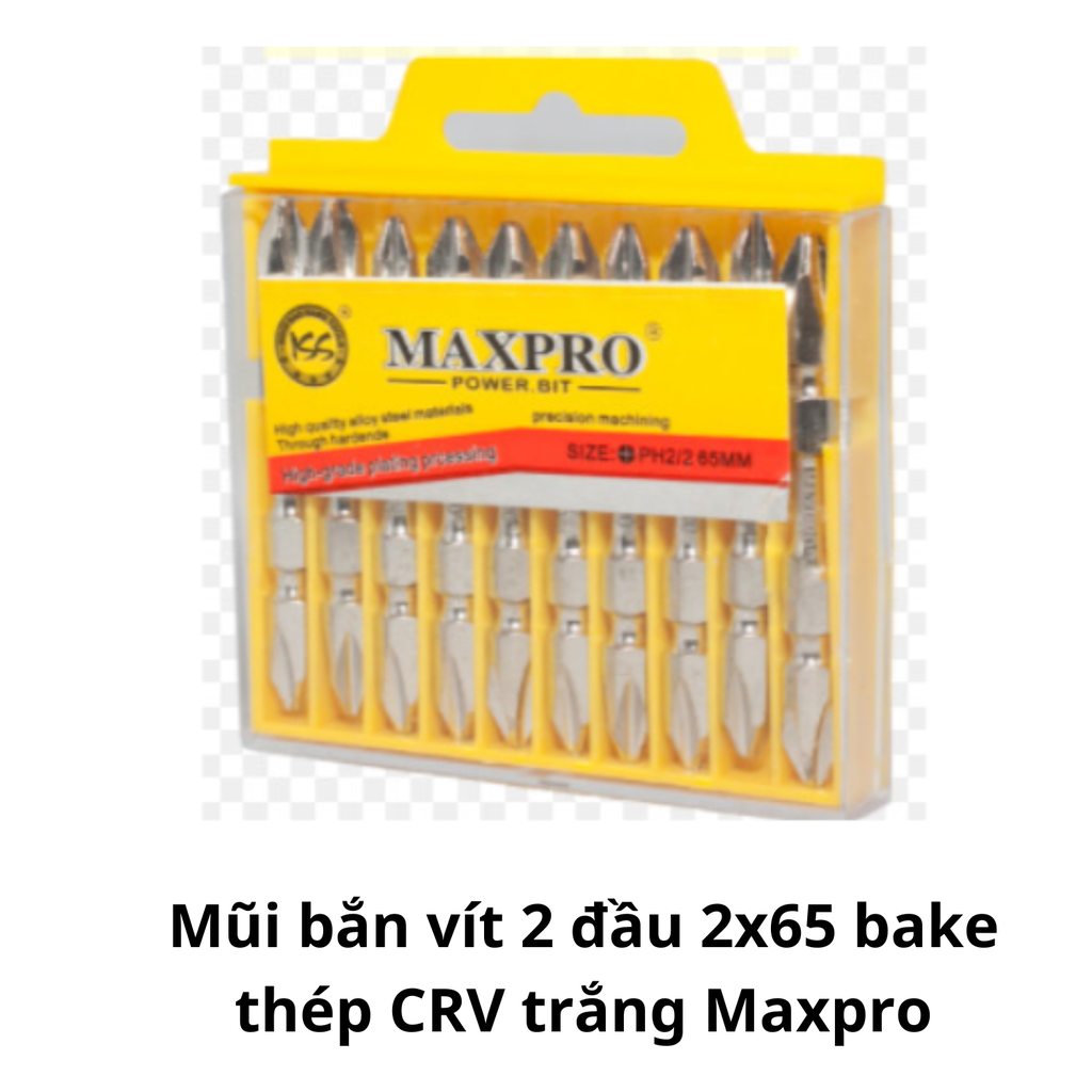 Mũi bắn vít 2 đầu 2x65  bake thép CRV trắng Maxpro