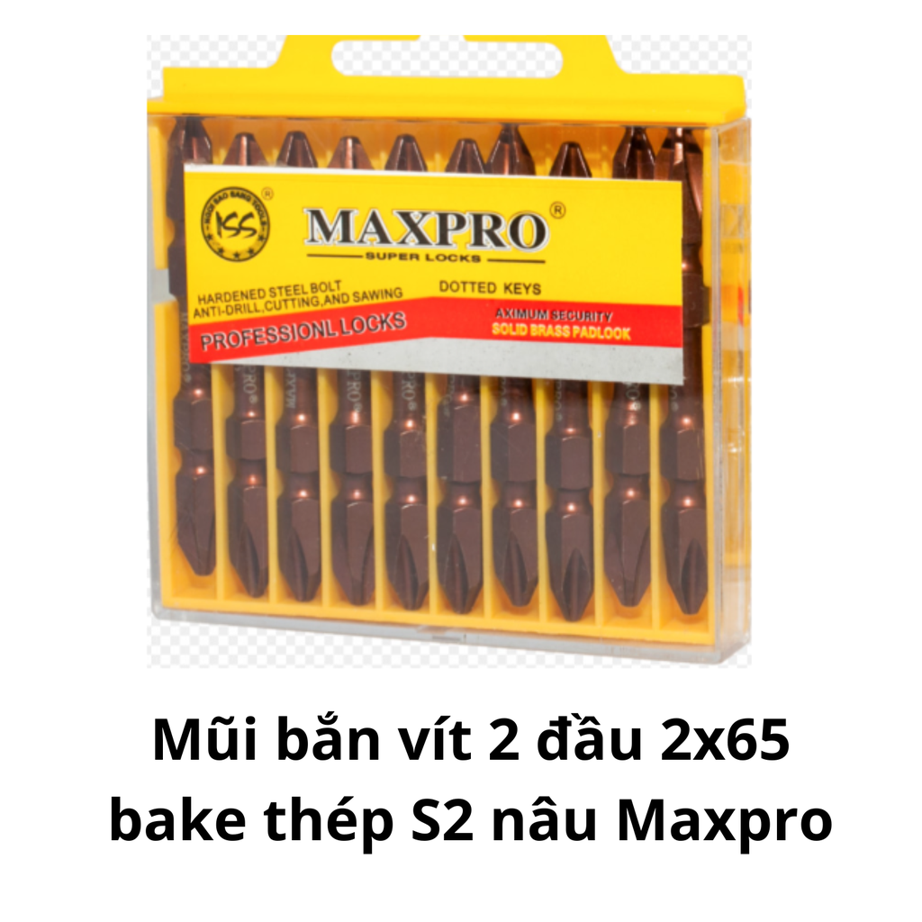 Mũi bắn vít 2 đầu 2x65  bake thép S2 nâu Maxpro