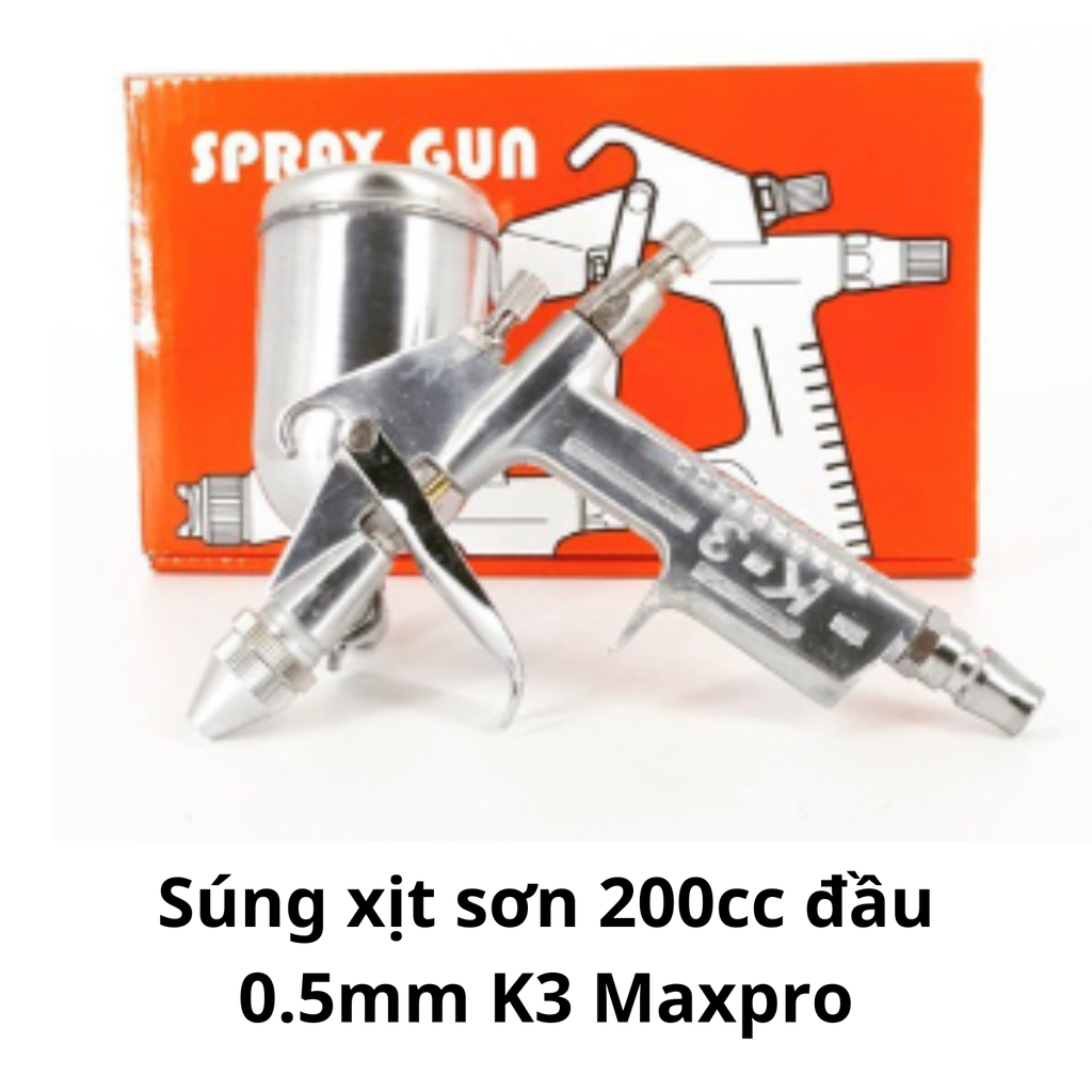 Súng xịt sơn 200cc đầu 0.5mm K3  Maxpro