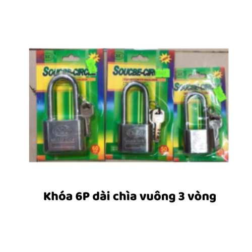 Khóa 6P dài chìa vuông 3 vòng