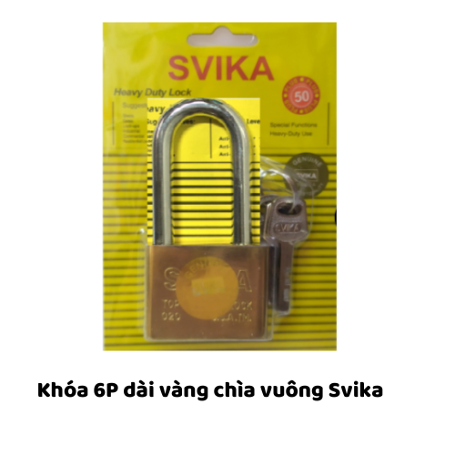 Khóa 6P dài vàng chìa vuông Svika