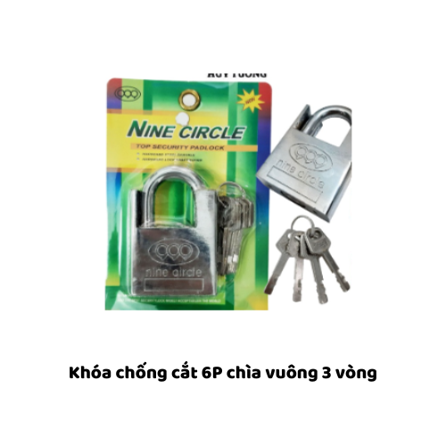 Khóa chống cắt 6P chìa vuông 3 vòng