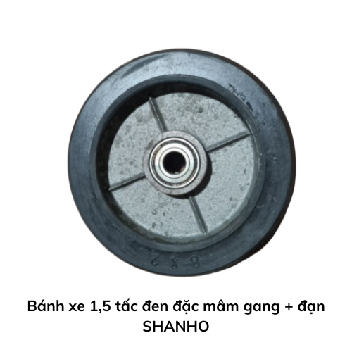 Bánh xe 1,5 tấc đen đặc mâm gang + đạn SHANHO