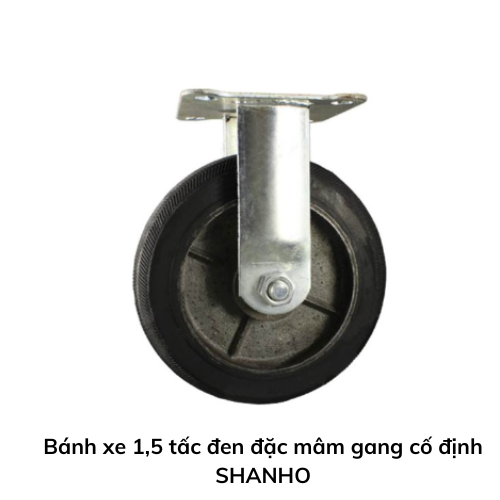 Bánh xe 1,5 tấc đen đặc mâm gang cố định SHANHO