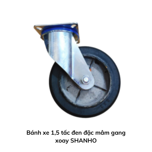 Bánh xe 1,5 tấc đen đặc mâm gang xoay SHANHO