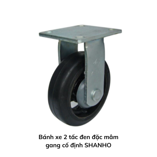 Bánh xe 2 tấc đen đặc mâm gang cố định SHANHO