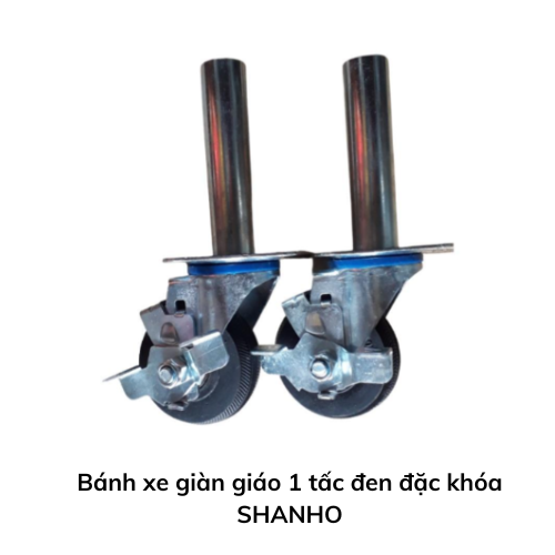 Bánh xe giàn giáo 1 tấc đen đặc  khóa SHANHO