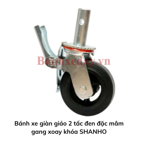 Bánh xe giàn giáo 2 tấc đen đặc mâm gang xoay khóa SHANHO