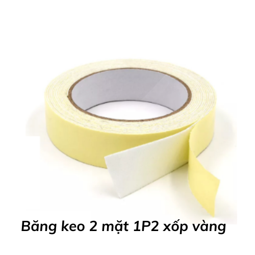 Băng keo 2 mặt 1P2 xốp vàng