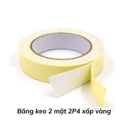 Băng keo 2 mặt 2P4 xốp vàng