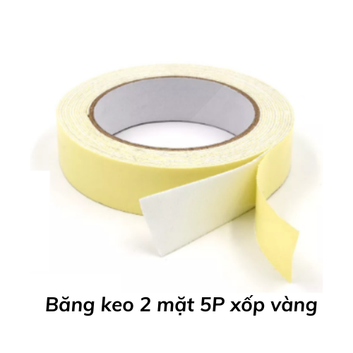 Băng keo 2 mặt 5P xốp vàng