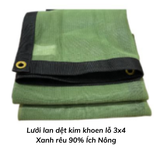 Lưới lan dệt kim khoen lỗ 3x4 Xanh rêu 90% Ích Nông