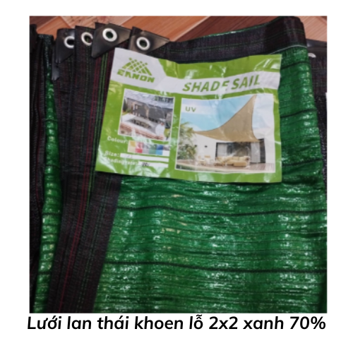 Lưới lan thái khoen lỗ 2x2 xanh 70%