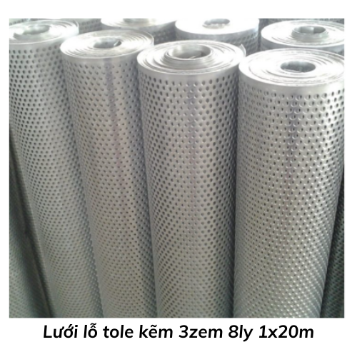 Lưới lỗ tole kẽm 3zem 8ly 1x20m