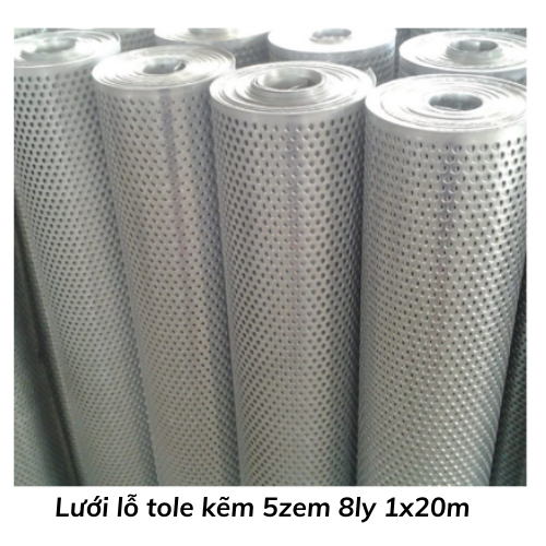 Lưới lỗ tole kẽm 5zem 8ly 1x20m