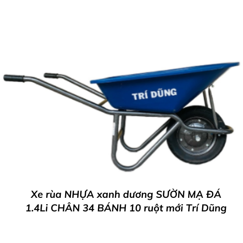 Xe rùa NHỰA xanh dương SƯỜN MẠ ĐÁ 1.4Li CHÂN 34 BÁNH 10 ruột mới Trí Dũng