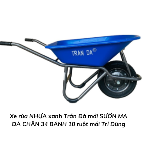 Xe rùa NHỰA xanh Trần Đà mới SƯỜN MẠ ĐÁ CHÂN 34 BÁNH 10 ruột mới Trí Dũng