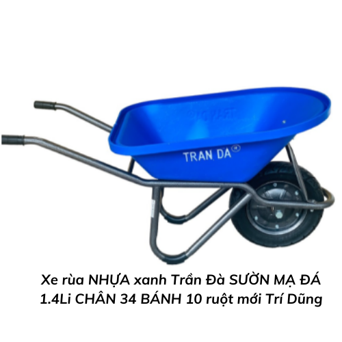 Xe rùa NHỰA xanh Trần Đà SƯỜN MẠ ĐÁ 1.4Li CHÂN 34 BÁNH 10 ruột mới Trí Dũng