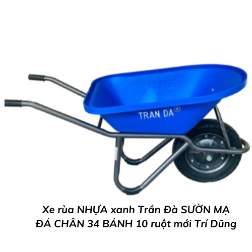 Xe rùa NHỰA xanh Trần Đà SƯỜN MẠ ĐÁ CHÂN 34 BÁNH 10 ruột mới Trí Dũng