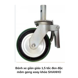 [HLBXGG1T5XK] Bánh xe giàn giáo 1,5 tấc đen đặc mâm gang xoay khóa SHANHO