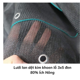 [LLDKKLD3580IN] Lưới lan dệt kim khoen lỗ 3x5 đen 80% Ích Nông